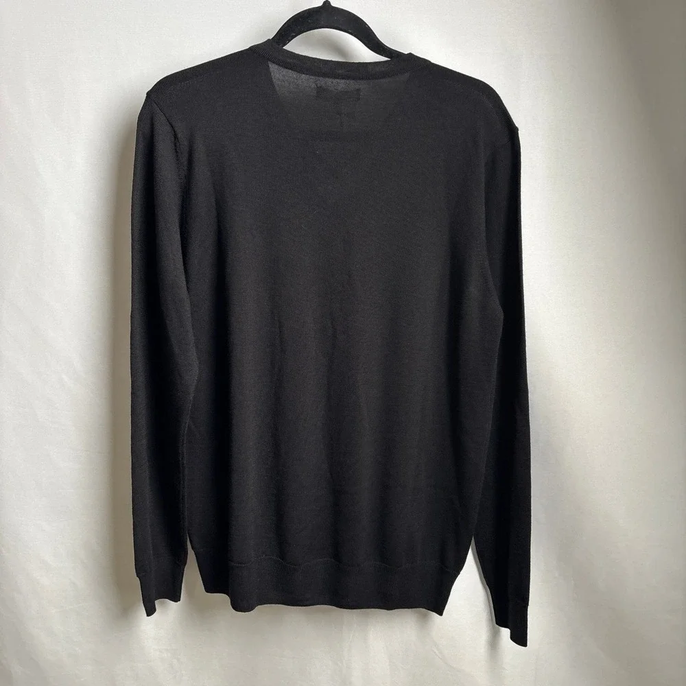 Tahari Mens Black Extra Fine Merino Wool Blend V-Neck Sweater M Tollegno NWT